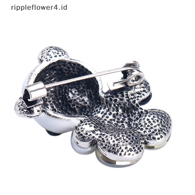 {rippleflower4.id} Fashion Pernikahan Bridal Kristal Enamel Hewan Panda Korsase Perjamuan Bros Pin~