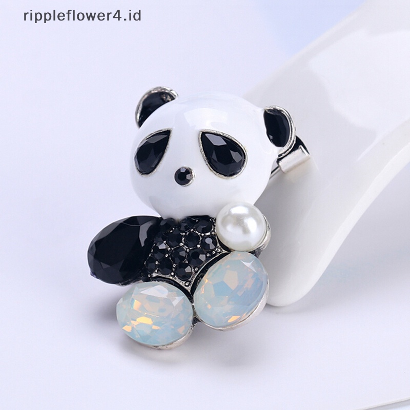 {rippleflower4.id} Fashion Pernikahan Bridal Kristal Enamel Hewan Panda Korsase Perjamuan Bros Pin~