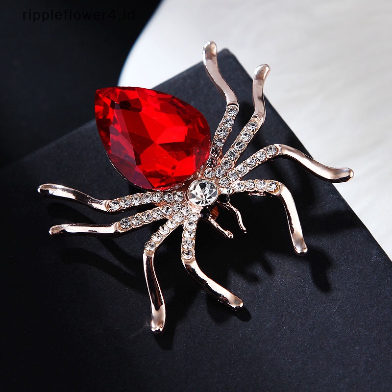 {rippleflower4.id} Fashion Kreatif Kristal Spider Hewan Bros Pin Untuk Wanita Pakaian Kerah Mantel Aksesoris~