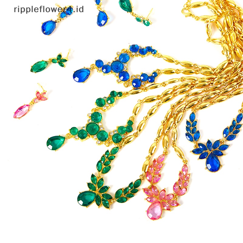 {rippleflower4.id} Kristal Bunga Kalung Anting Pengantin Set Perhiasan Paduan Akrilik Kalung Dua Potong Set Untuk Wanita Pesta Jewellery Female~