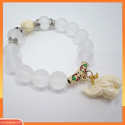 [WOD] Wanita Vintage Frosted Bead Gelang Liontin Gajah Lucu Gaya Korea Bangle