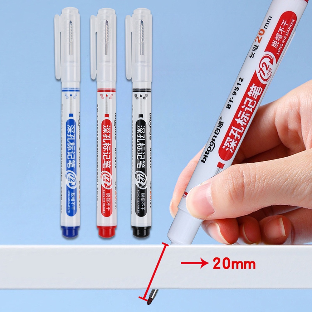 [Harga Grosir]pen Marker Lubang Dalam Kepala Panjang Hitam Biru Merah Putih/Spidol Permanen Anti Air/Alat Dekorasi Woodworking Kaca Keramik Ubin Cepat Kering Serbaguna