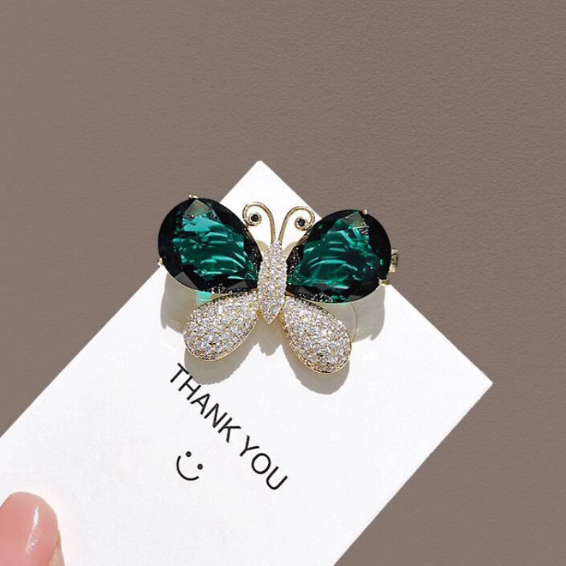Bros Kupu-Kupu Baru Istana Retro Berkelas Hijau Kristal Kerah Pin Fashion Jas Pin Cheongsam Bros Aksesoris