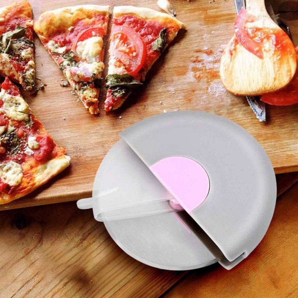 [Elegan] Pizza Slicer Portable Washable Pegangan Melengkung Dengan Tutup Tajam Untuk Adonan Pastry Pancake Cutter