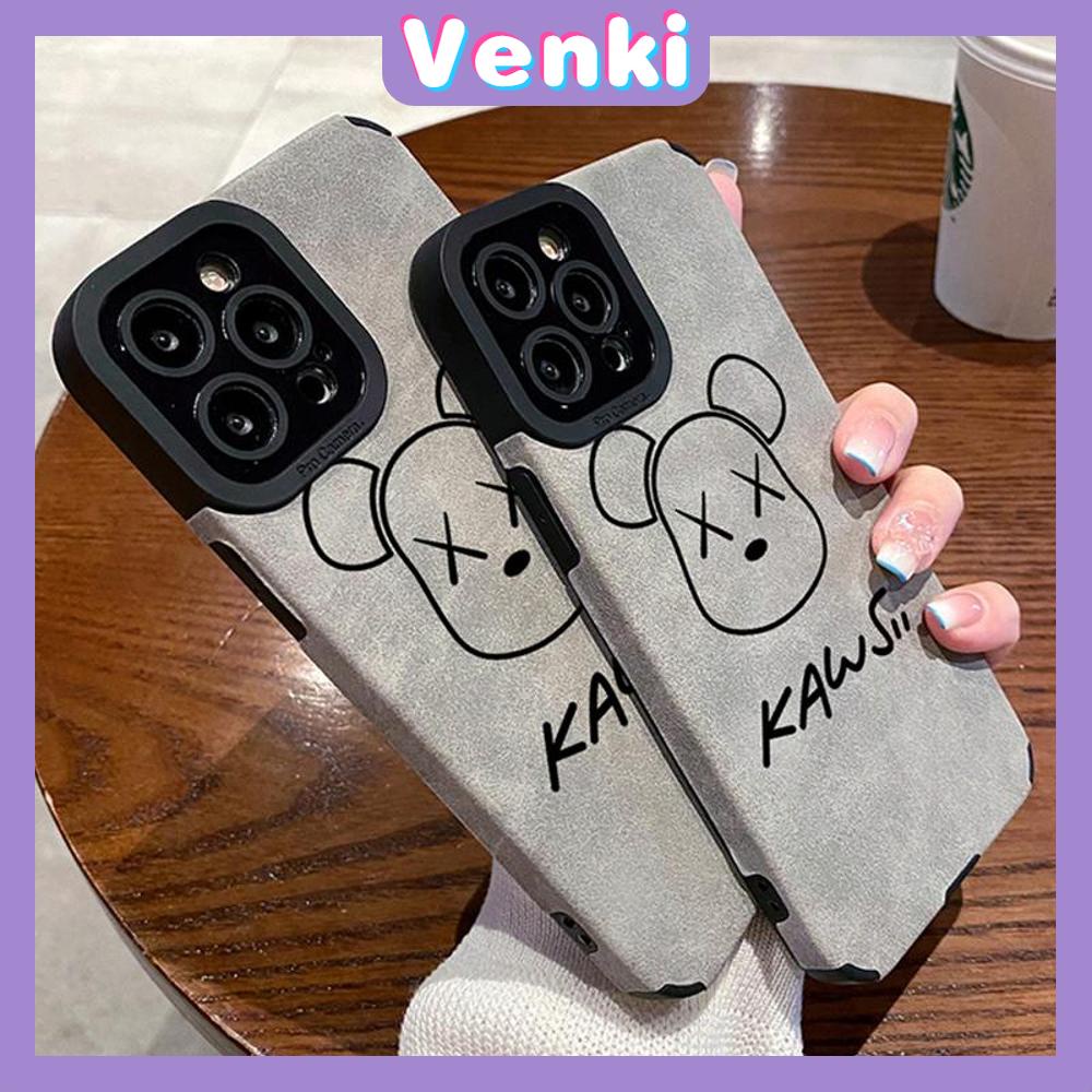 VENKI - Untuk iPhone 11 iPhone Case Kulit Dilaminasi Pupil Mata Suede Phone Case  Soft Shockproof Airbag Case Pelindung Kamera Cute Bear Kompatibel dengan iPhone 14 13 Pro max 12