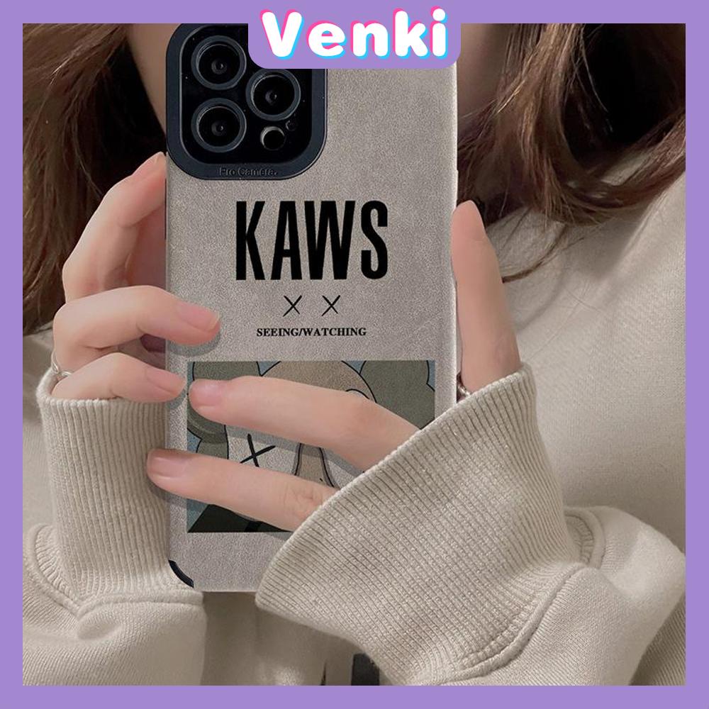 VENKI - Untuk iPhone 11 Case Kulit Kulit Murid Mata Suede Ponsel Case Lembut Tahan Guncangan Airbag Case Protection Camera Simple Bear Kompatibel iPhone 14 13 Pro max 12 xr xs 7 8Plus