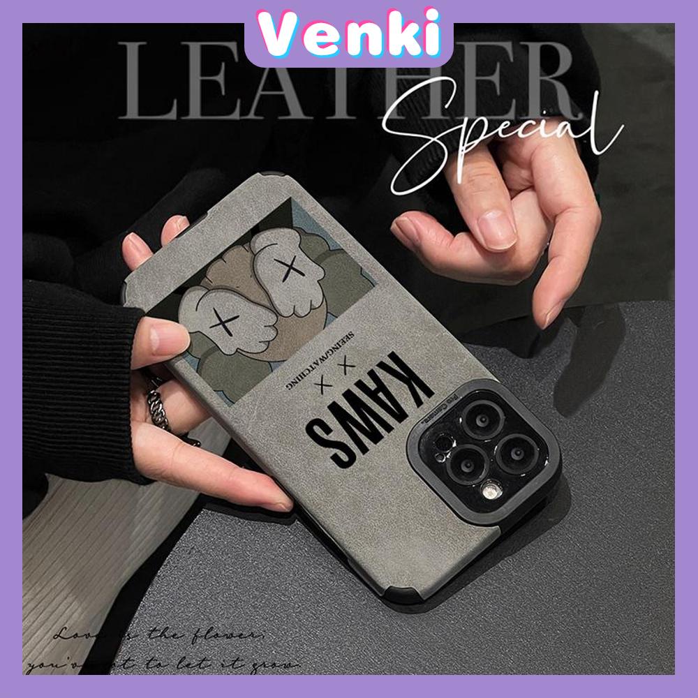 VENKI - Untuk iPhone 11 Case Kulit Kulit Murid Mata Suede Ponsel Case Lembut Tahan Guncangan Airbag Case Protection Camera Simple Bear Kompatibel iPhone 14 13 Pro max 12 xr xs 7 8Plus