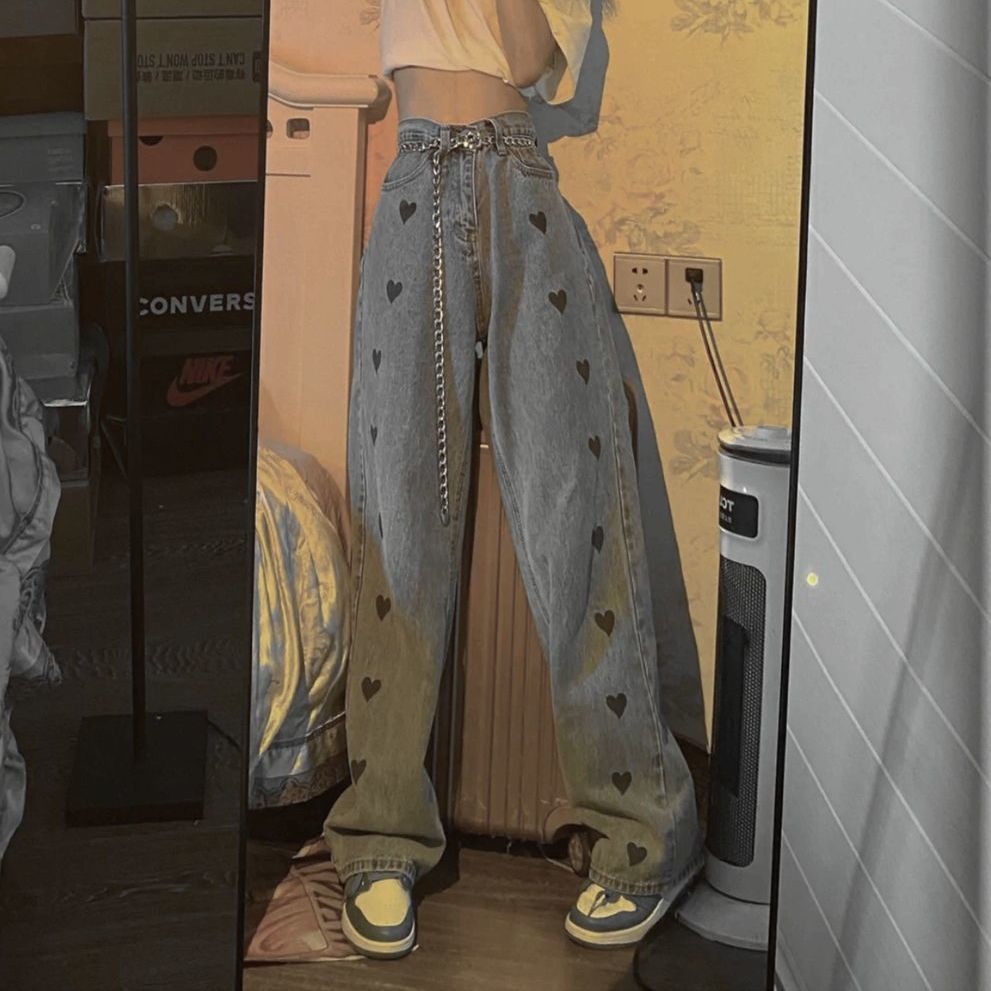 Celana Panjang Wanita Korean Jins Berbentuk Hati Casual