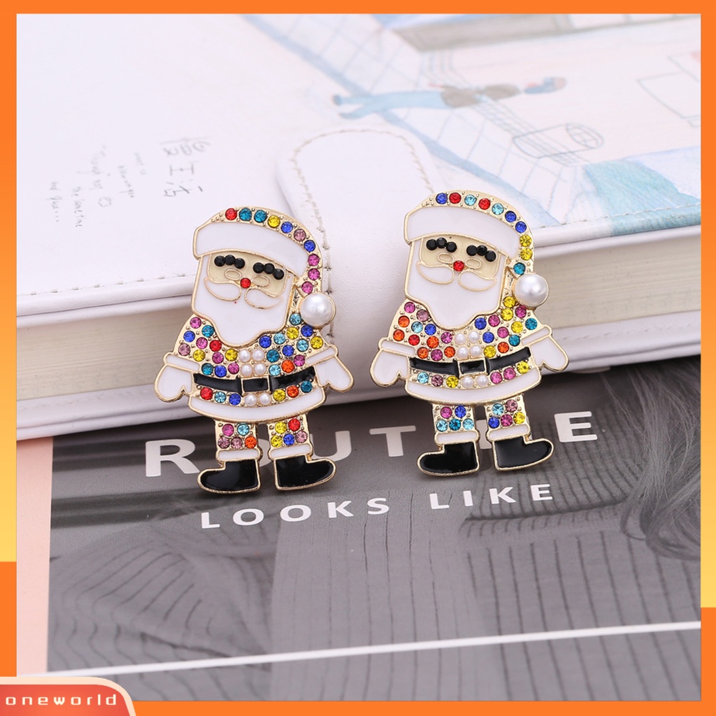 [WOD] 1pasang Anting Stud Kartun Berlian Imitasi Berwarna Berlebihan Meriah Berkilau Dekorasi Hadiah Natal Santa Claus Ear Studs Wanita Drop Earrings Untuk Liburan