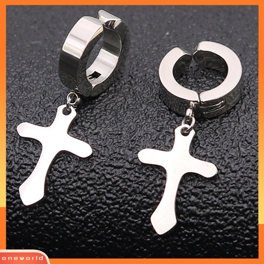 [WOD] 1pasang Unisex Menjuntai Anting Cross Hip Hop Perhiasan Simple Terang Kilau Anting Hoop Untuk Pakaian Sehari-Hari