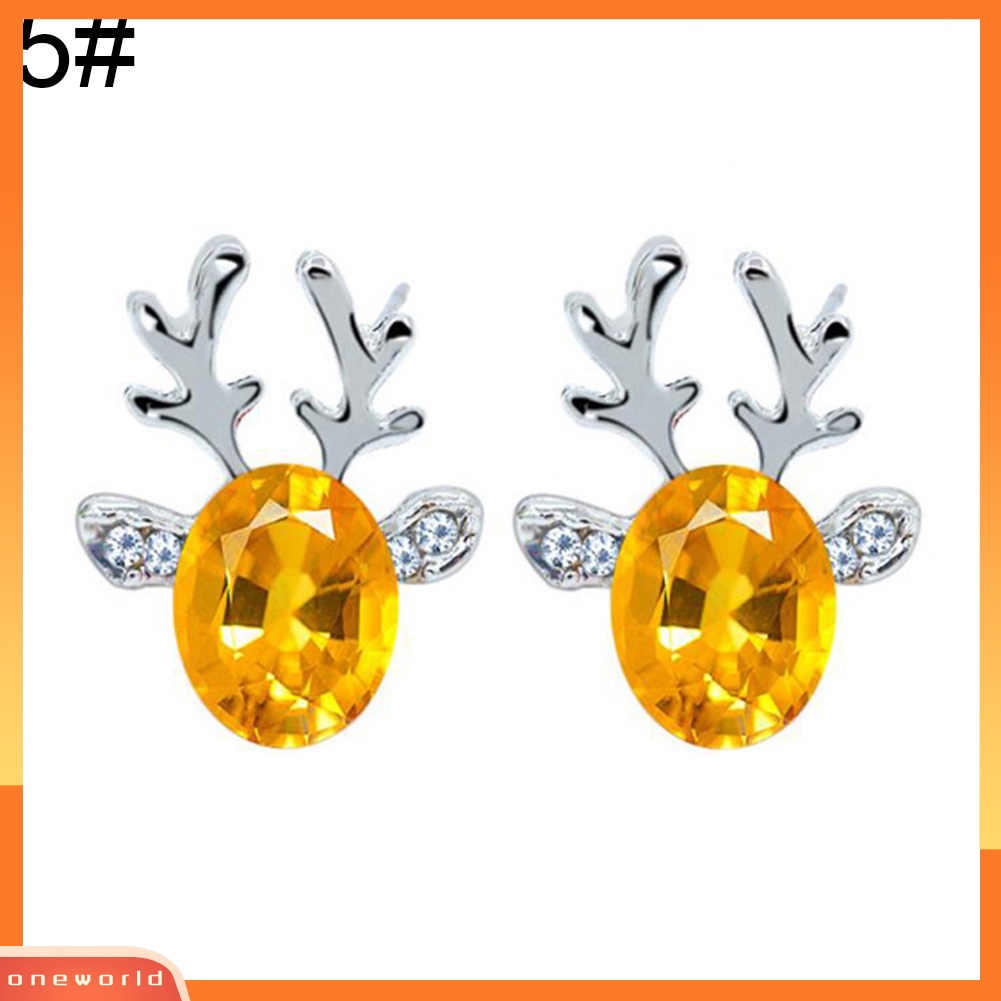 [WOD] Wanita Natal Faux Gemstone Hias 3D Tanduk Telinga Stud Anting Perhiasan Hadiah