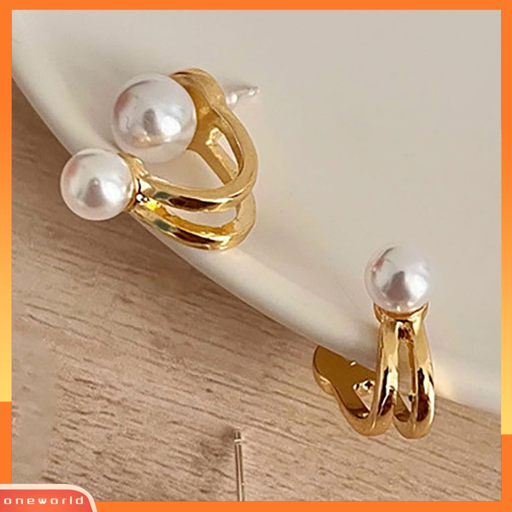 [WOD] 1pasang Anting Lady Mutiara Imitasi Simple Double-layer Anggun Stud Earrings Untuk Hadiah