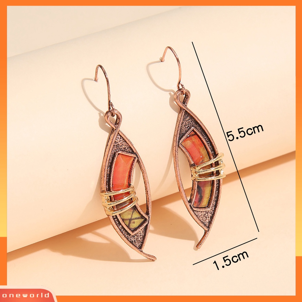 [WOD] 1pasang Orange Batu Tindik Drop Earrings Kulit-Menyentuh Patchwork Warna Berongga Asimetris Kait Anting Perhiasan Aksesoris