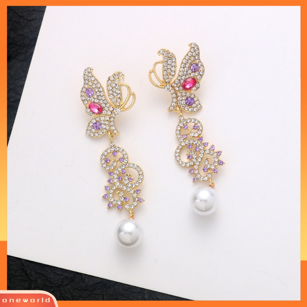 [WOD] 1pasang Anting Menjuntai Butterfly Rhinestones Perhiasan Berlebihan Bright Luster Stud Earrings Untuk Pernikahan