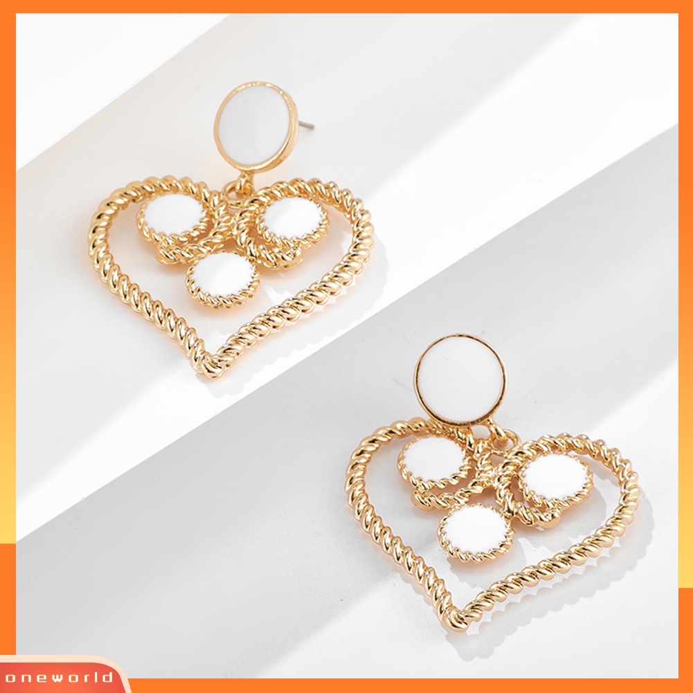 [WOD] Vintage Wanita Berongga Hati Enamel Menjuntai Telinga Stud Anting Pesta Perhiasan Hadiah