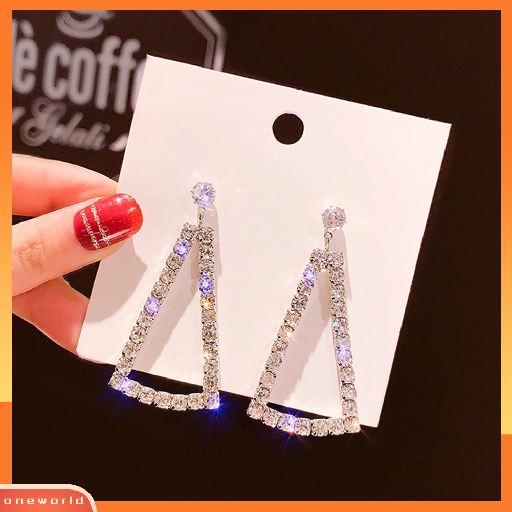 [WOD] Wanita Berlian Imitasi Penuh Berongga Segitiga Geometris Menjuntai Telinga Drop Anting Perhiasan