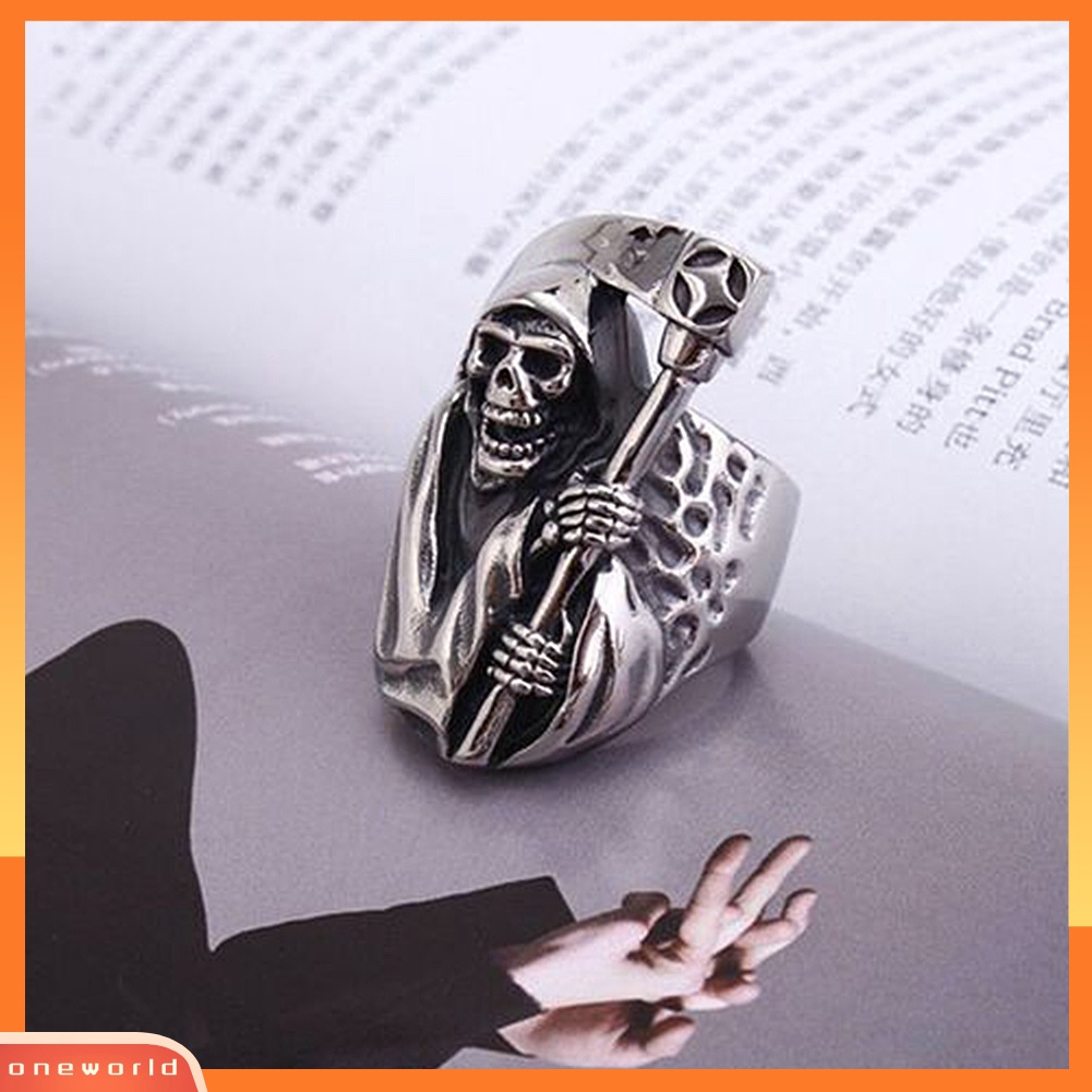 [WOD] Retro Punk Pria Wanita Tengkorak Kematian Sabit Jari Cincin Pesta Jalan Perhiasan Hadiah