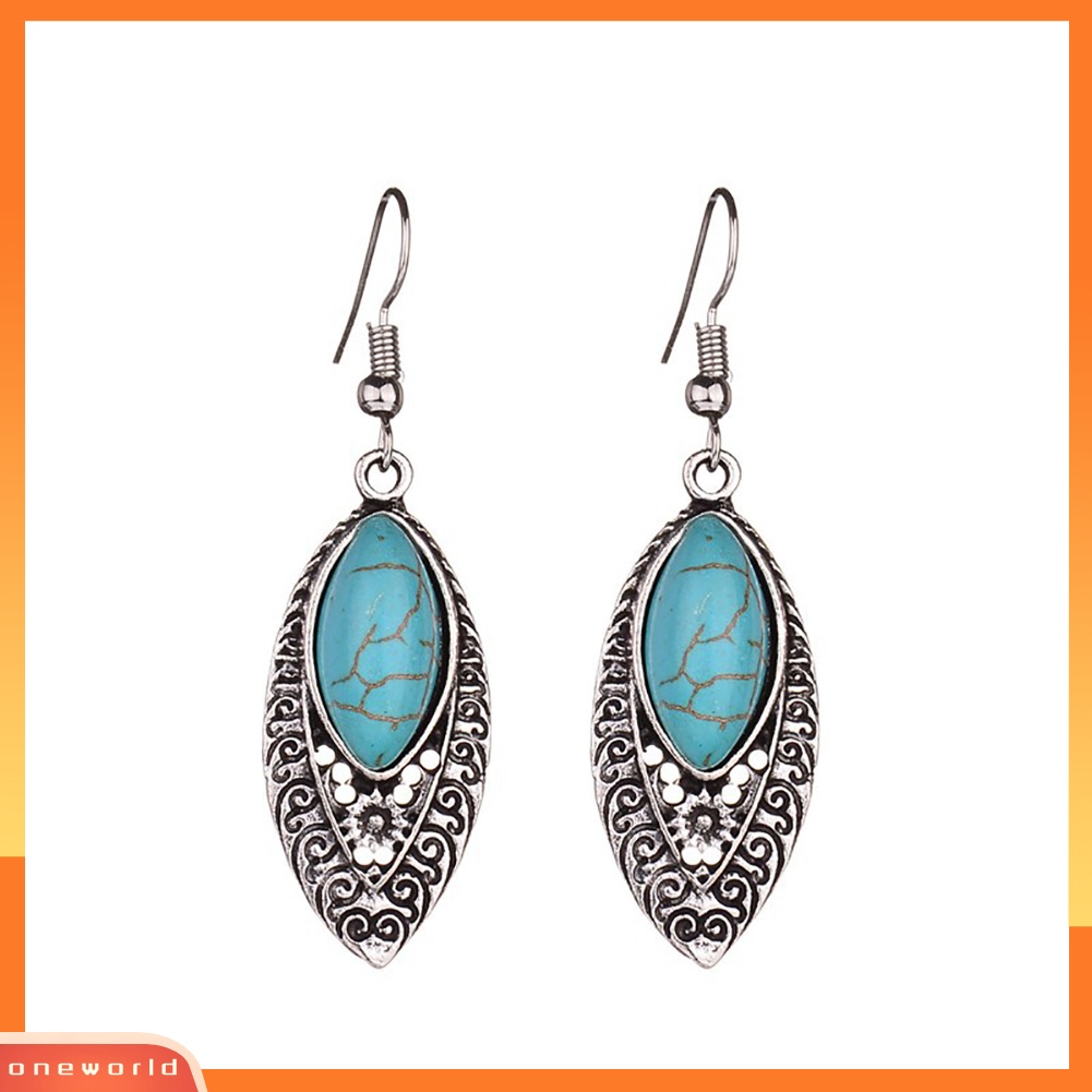 [WOD] Bohemian Hias Artificial Turquoise Kerawang Ukir Drop Menjuntai Anting Kait