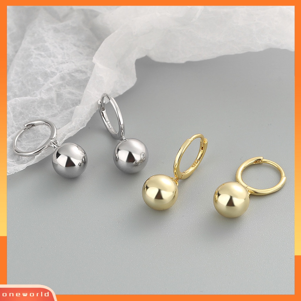 [WOD] 1pasang Wanita Hoop Earrings Warna Solid Pendek Ringan Bola Liontin Menjuntai Anting Hadiah Ulang Tahun