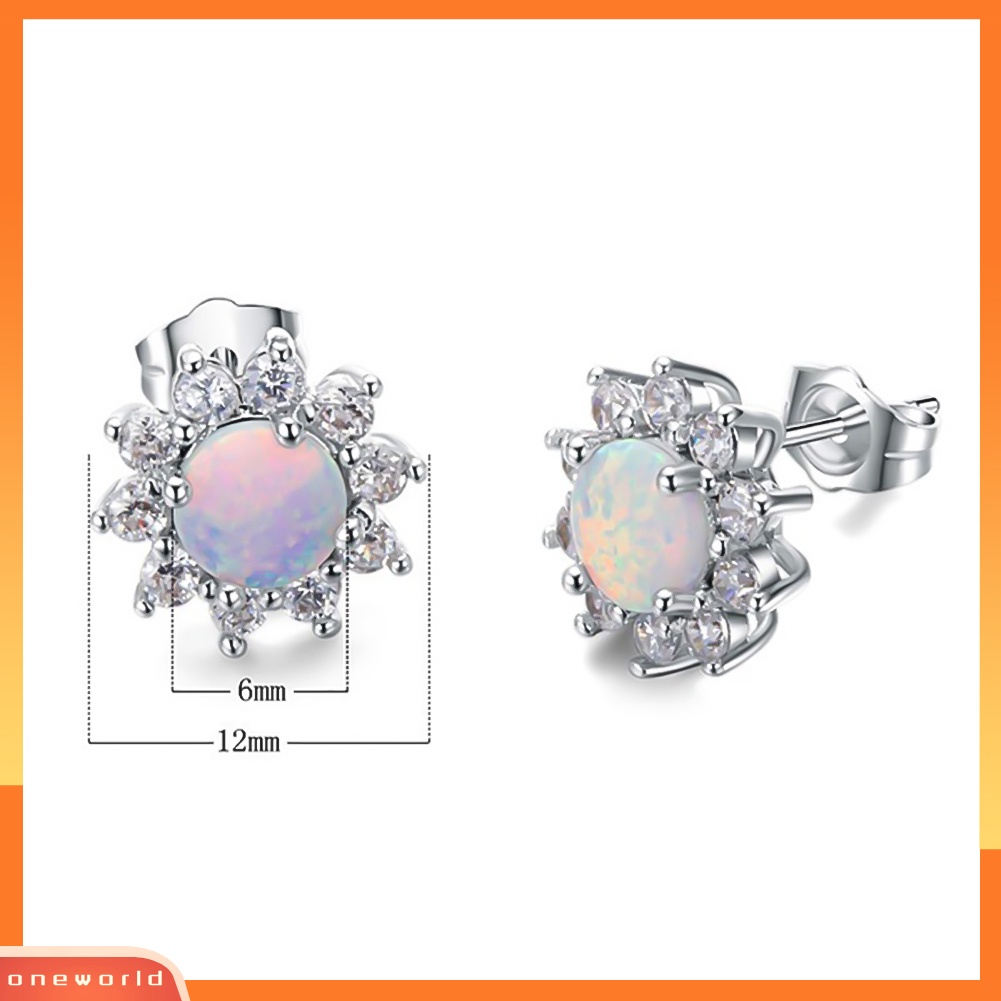 [WOD] Shiny Round Faux Opal Bentuk Mahkota Charm Stud Earrings Wanita Pesta Perhiasan Hadiah