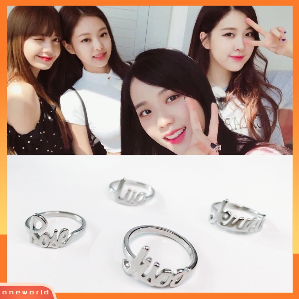 [WOD] Cincin Hitam-Pink Huruf Member Desain Idola Peripherals Alloy Cincin Jari Hias Untuk Unisex