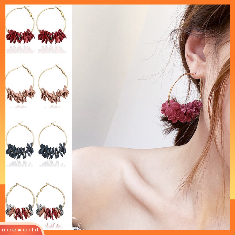 [WOD] Fashion Kain Bunga Lingkaran Besar Pernyataan Wanita Hoop Earrings Perhiasan Hadiah