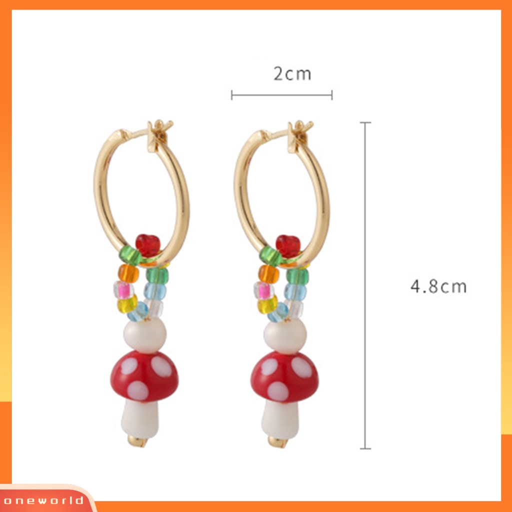 [WOD] 1pasang Anting Wanita Jamur Faux Glaze Alloy Gaya Korea Anting Menjuntai Warna-Warni Untuk Pakaian Sehari-Hari