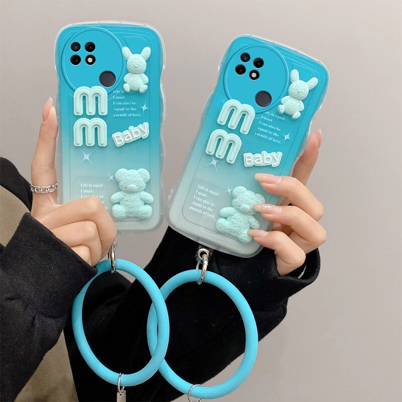 Andyh Desain Baru Untuk OPPO Realme C21 Case 3D Lucu Bear+ Gelang Warna Solid Fashion Premium Gradien Lembut Casing Ponsel Silikon Shockproof Casing Pelindung Penutup Belakang