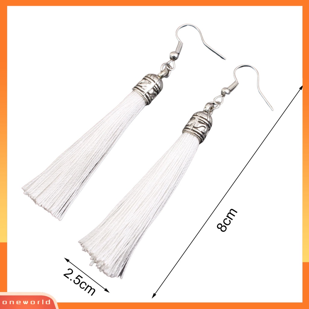 [WOD] 1pasang Anting Kait Bohemian Artistik Benang Katun Fringe Desain Menjuntai Earrings Aksesoris Telinga