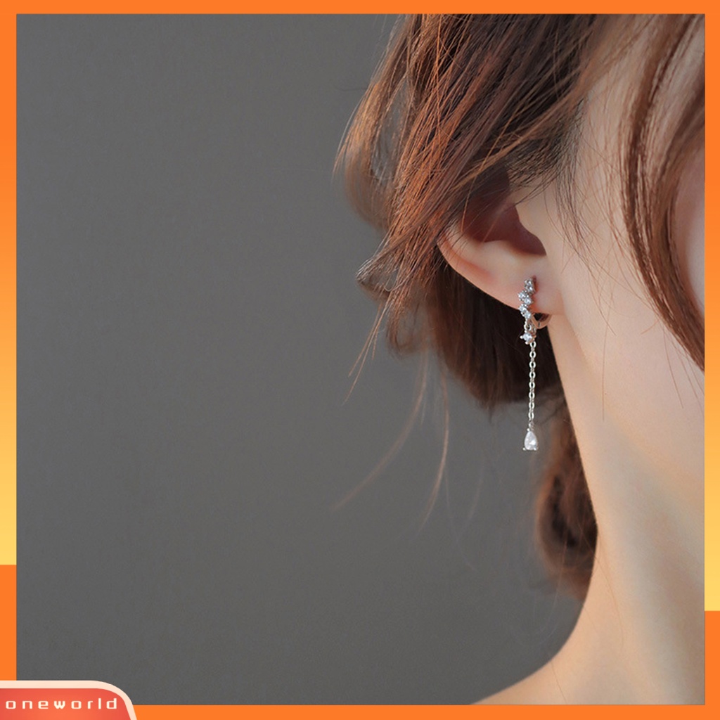 [WOD] 1pc Wanita Anting Berbentuk Tetesan Air Liontin Rumbai Cubic Zirconia Menjuntai Anting-Anting Untuk Pesta Perjamuan Pernikahan Prom