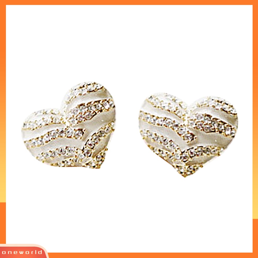 [WOD] Fashion Wanita Zebra Kristal Berlian Imitasi Bentuk Hati Ear Stud Earrings Jewelry