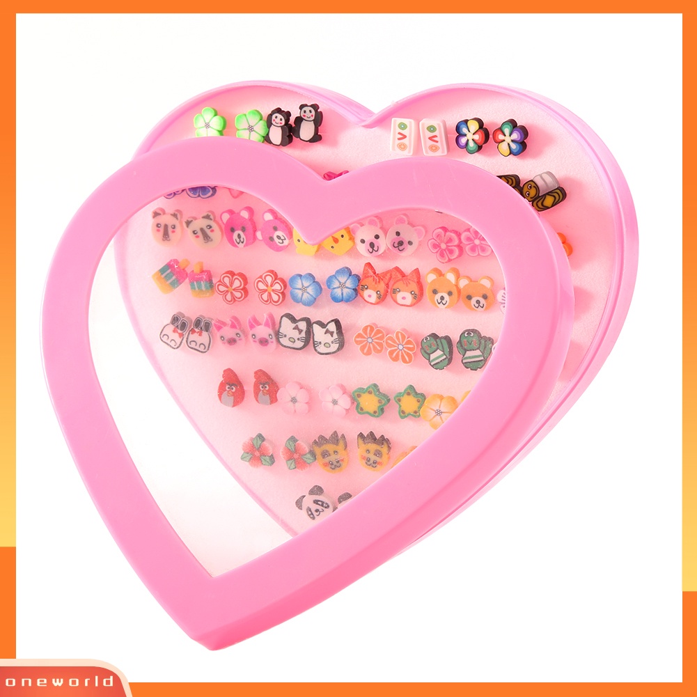 [WOD] 36pasang/set Hewan Lucu Bunga Buah Tanah Liat Polimer Wanita Telinga Stud Anting Hadiah