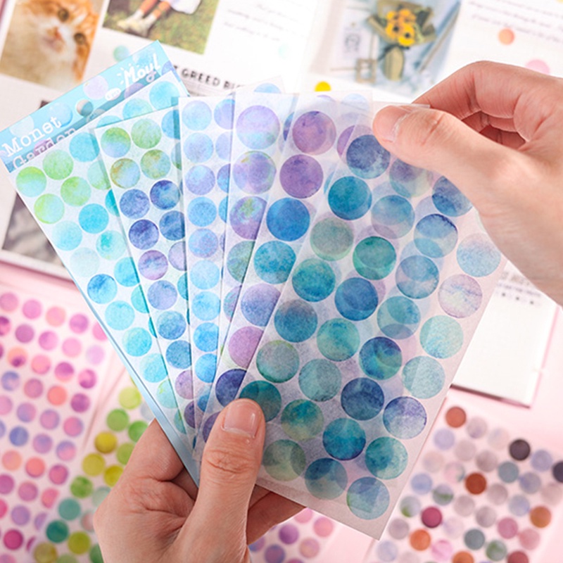 6 Lembar Morandi Color Monet Garden Series Round Dot Stickers Klasik Hias DIY Polkadot Stiker