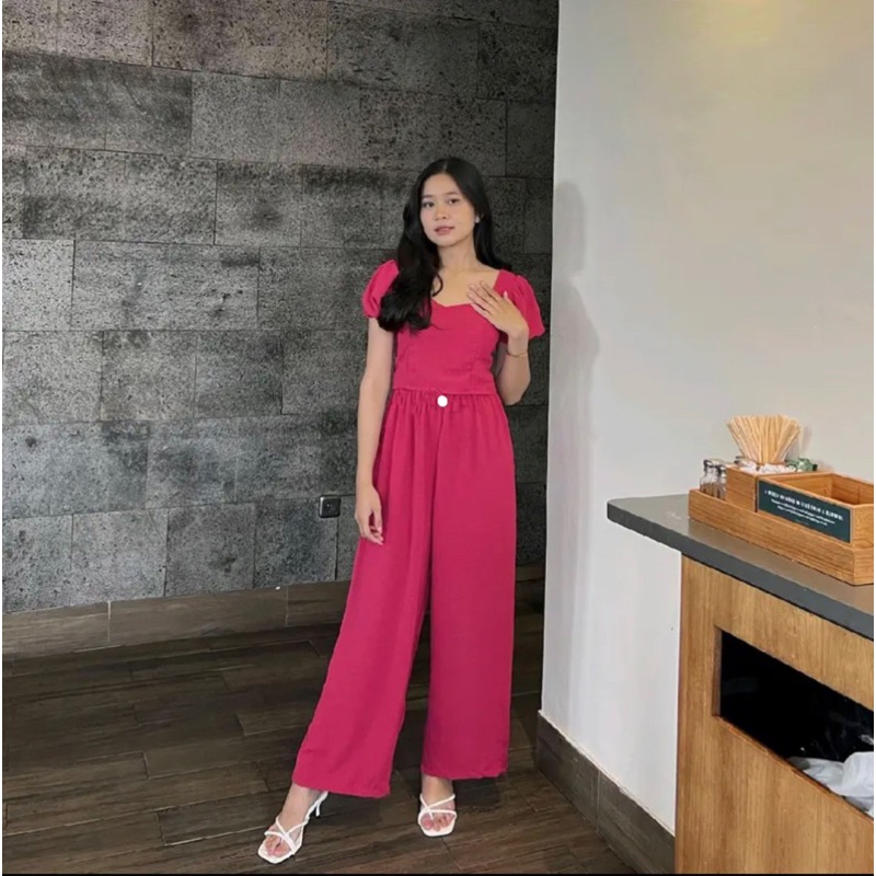 BEFAST - ZRD OOTD WANITA ONESET TISA / SETELAN VERO 2in1 / Oneset Wanita Terbaru / Fashion Kekinian Remaja ABG Trendy / Set Atasan Sabrina Lengan Pendek+Celana Panjang / Pakaian Casual Wanita / Outfit Daily Remaja ABG / Setelan Polos