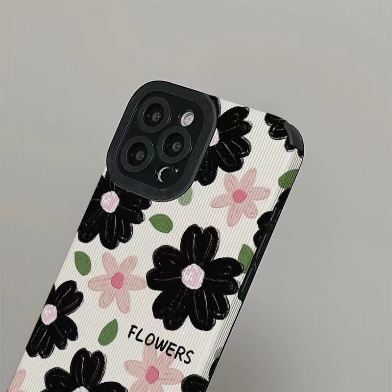 All New Pretty Black Pink Flower Soft Case IPhone 7 Plus 8 Plus X XS XR XS Max 11 13 12 14 PRO Max 14 Plus SE Phone Case Girl Girl Women' Fashion Sunflower