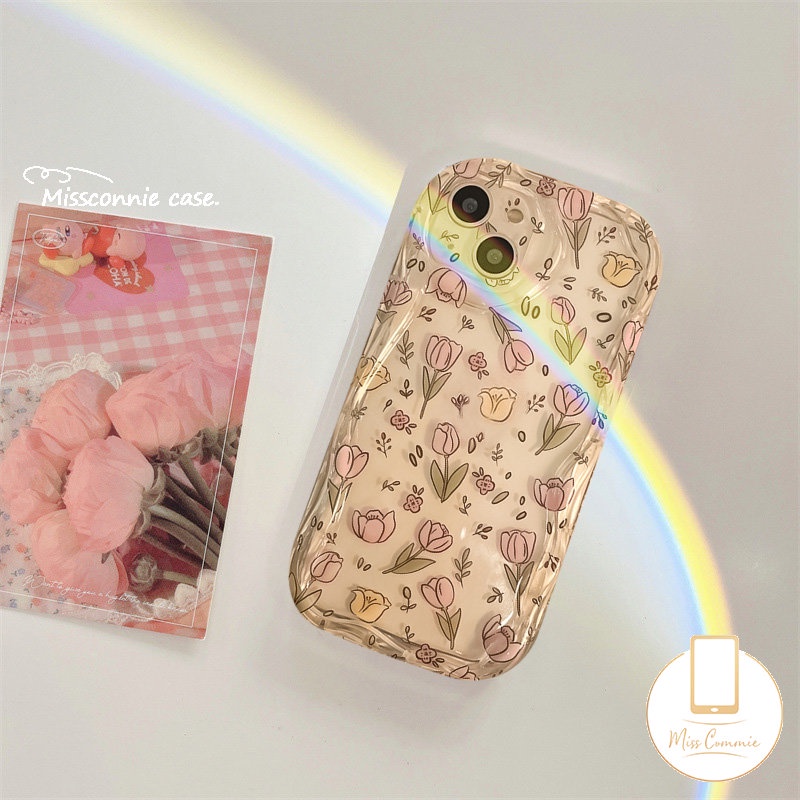 Untuk Oppo A17 A16 A57 A5 A16E A77 A7 A54s A52 A17k A9 A96 A53 A77s A15 A76 A92 A54 A3s A1k A12 A5s A74 A16K A31 A16s A95 A55 Fresh Flower 3D Wavy Curved Edge Clear Flroal Soft Case