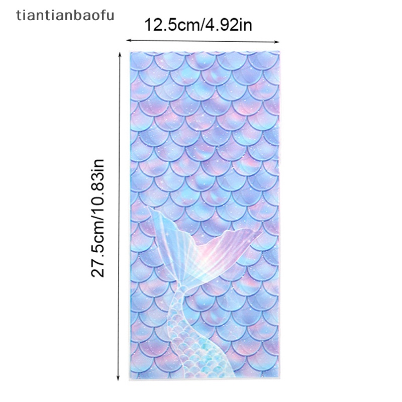 [tiantianbaofu] 50 Pcs Mermaid Pesta Hadiah Tas Biskuit Packing Bag Mermaid Tail Sisik Perlakuan Tas Butik