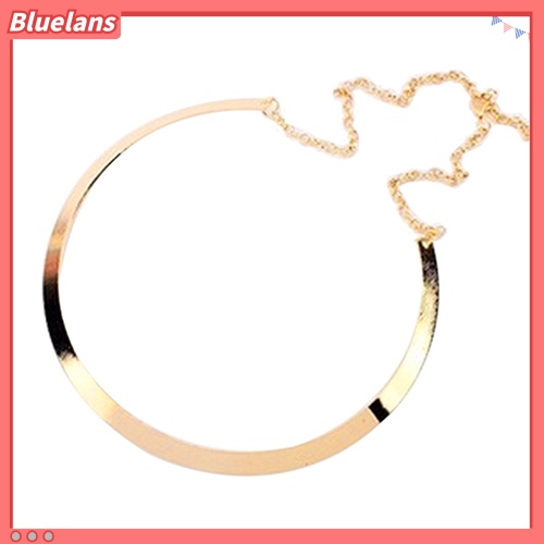 [BLS] Gadis Tipis Kerah Cermin Kalung Logam Mengkilap Choker Perhiasan Lingkaran Berlapis Emas Perak