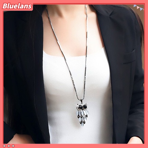 [BLS] Liontin Burung Hantu Indah Wanita Berlian Imitasi Sweater Panjang Kotak Rantai Kalung Perhiasan