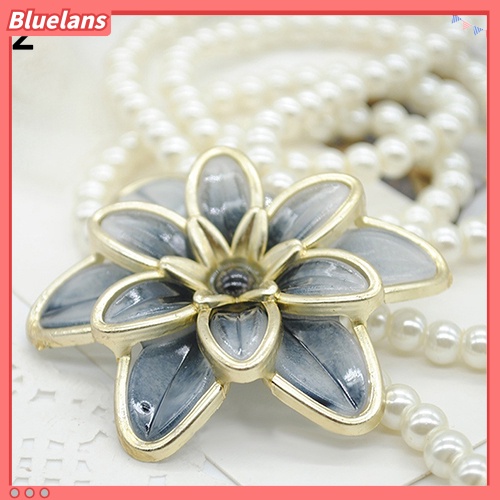 [BLS] Perhiasan Fashion Wanita Liontin Bunga Jumbai Mutiara Imitasi Kalung Sweater Rantai