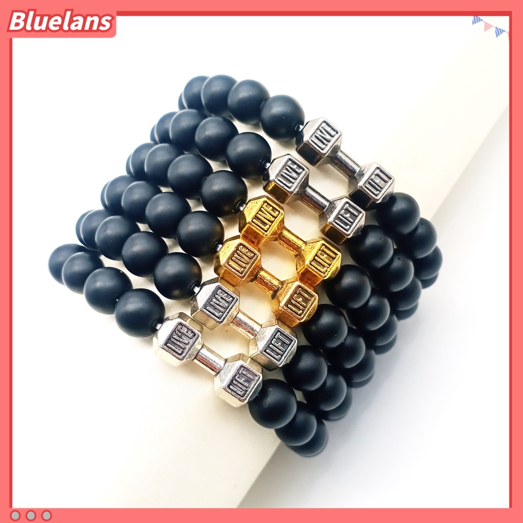 [BLS] Pria Gelang Dumbbell Dekorasi Vintage Matte Finish Handmade Elastis Dekorasi Aksesori Bulat Longgar Manik-Manik Batu Gelang Untuk Pakaian Sehari-Hari