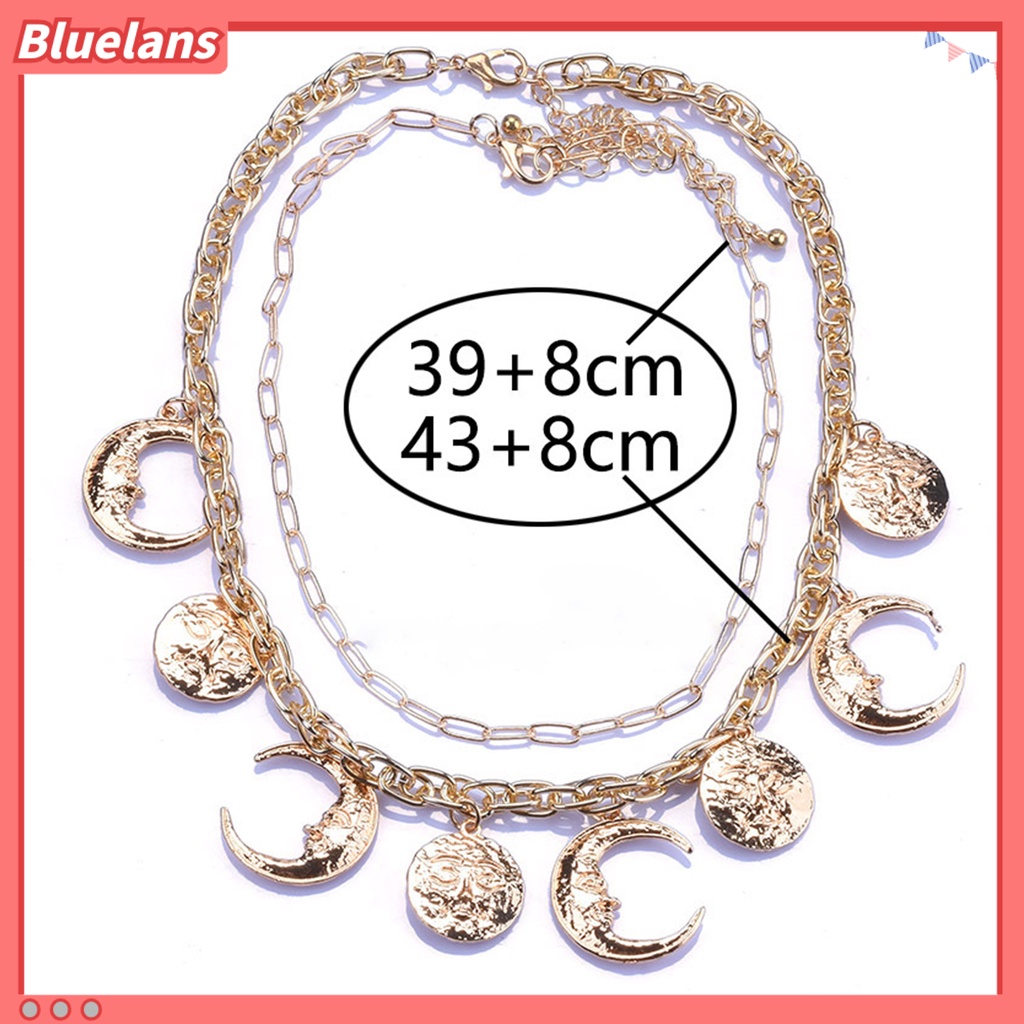 [BLS] Pesona Kalung Electroplating Shiny Adjustable Vintage Dress Up Alloy Baroque Alloy Moon Sun Pendant Necklace Wanita Perhiasan