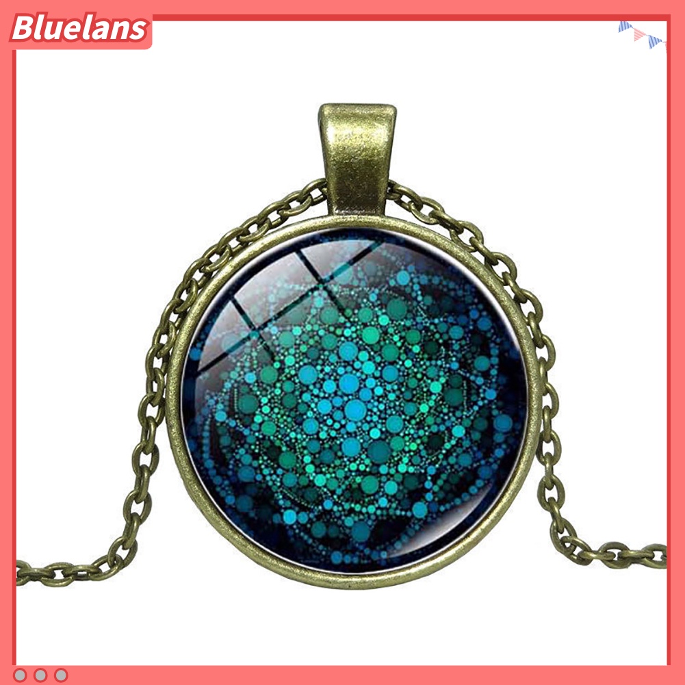 [BLS] Retro Bunga Kehidupan Kaca Cabochon Liontin Pesona Wanita Kalung Perhiasan Hadiah