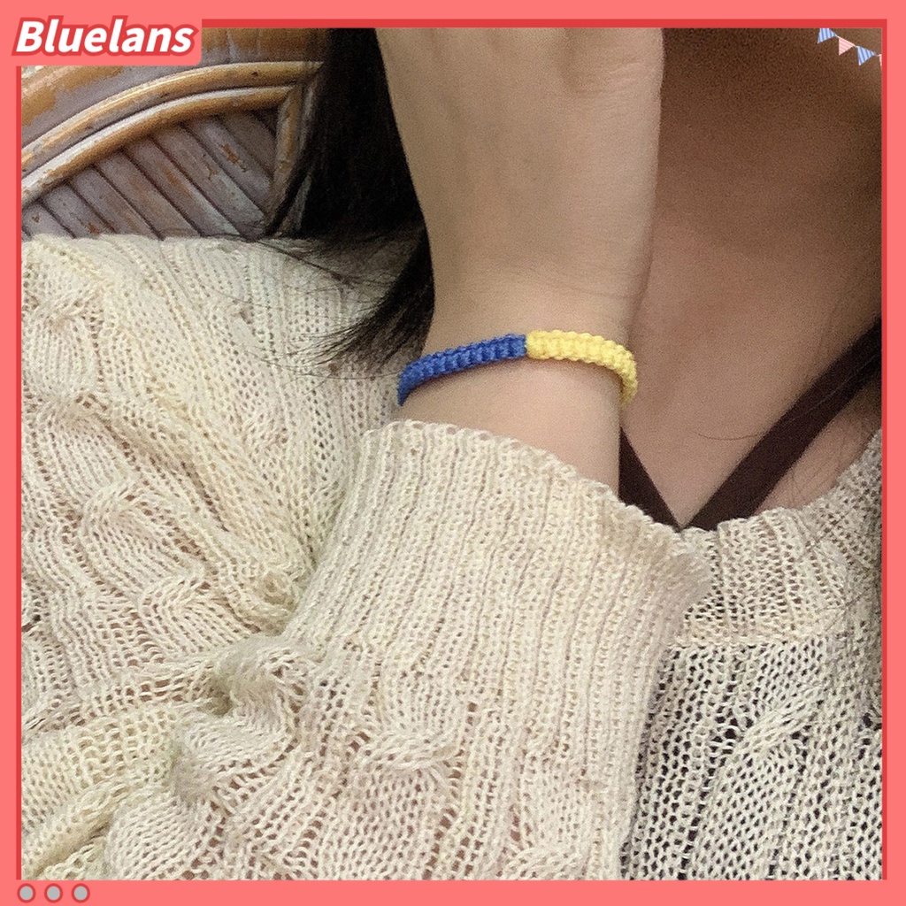 [BLS] Tenun Tangan Tali Kuat Dikepang Gelang Tahan Aus Gaya Etnik Biru Kuning Patchwork Adjustable Gelang Perhiasan Aksesoris