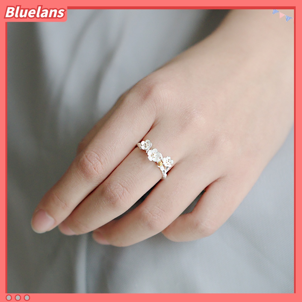 [BLS] Mode Plum Blossom Cincin Jari Terbuka Buatan Tangan Bunga Dapat Disesuaikan Perhiasan Wanita