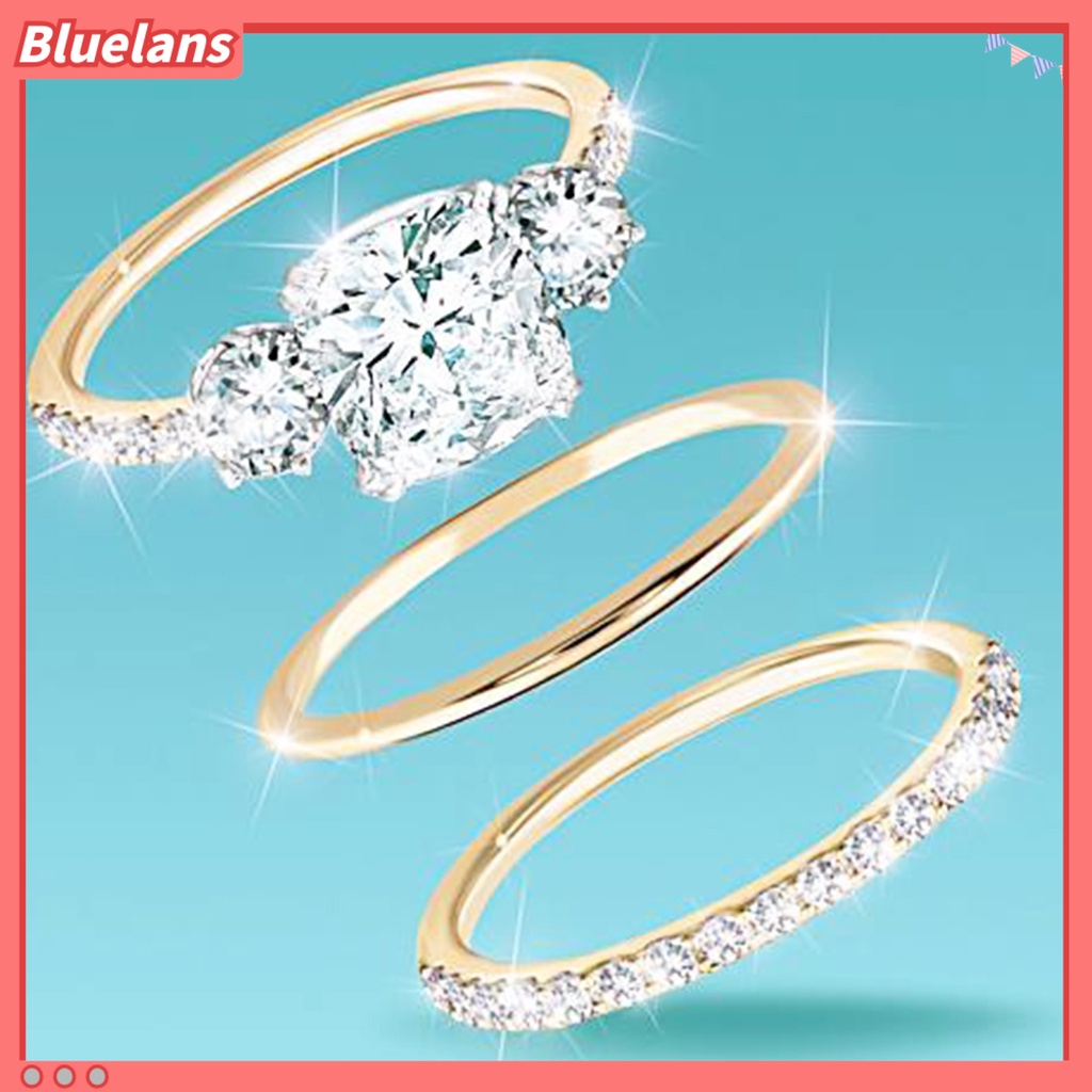 [BLS] 3pcs /Set Cincin Berlian Imitasi Inlay Tahan Aus Paduan Wanita Finger Band Untuk Pernikahan