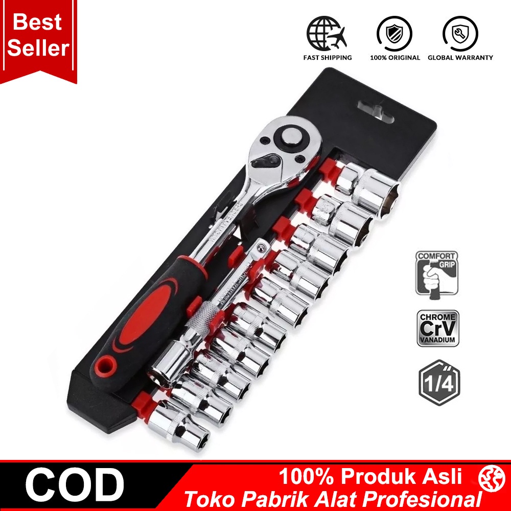 Kunci Pas CR-V Drive Socket Wrench Set 1/4 Handle 12 PCS - Anda dapat memiliki semua jenis kunci yang Anda butuhkan dalam pekerjaan - Dilengkapi juga dengan beberapa jenis pegangan -Vt