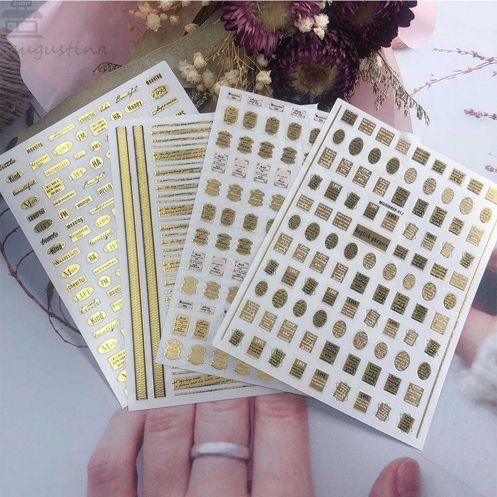 Stiker Kuku Stamping Emas Agustina Gaya Jepang Bordered Letter in Box Self Adhesive Nail Foils
