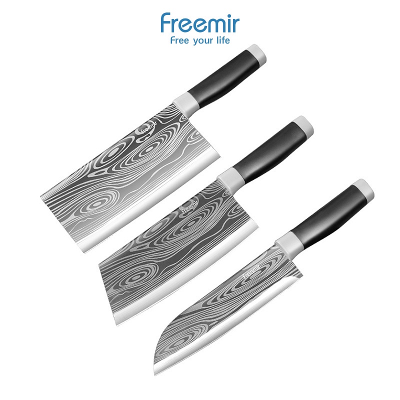 freemir Set Pisau Daging 3 / 6 pcs Set Pisau Dapur Tajam Anti Lengket Silver Perak