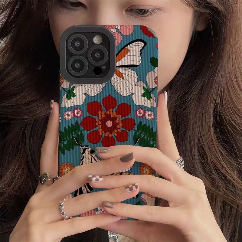 All New Hot Fashion Leather Soft Case IPhone 6S 7 Plus 8 Plus X XS XR XS Max 11 13 12 14 PRO Max 14 Plus SE Mini Phone Case Girl Girl Women Pretty Blue butterfly flower